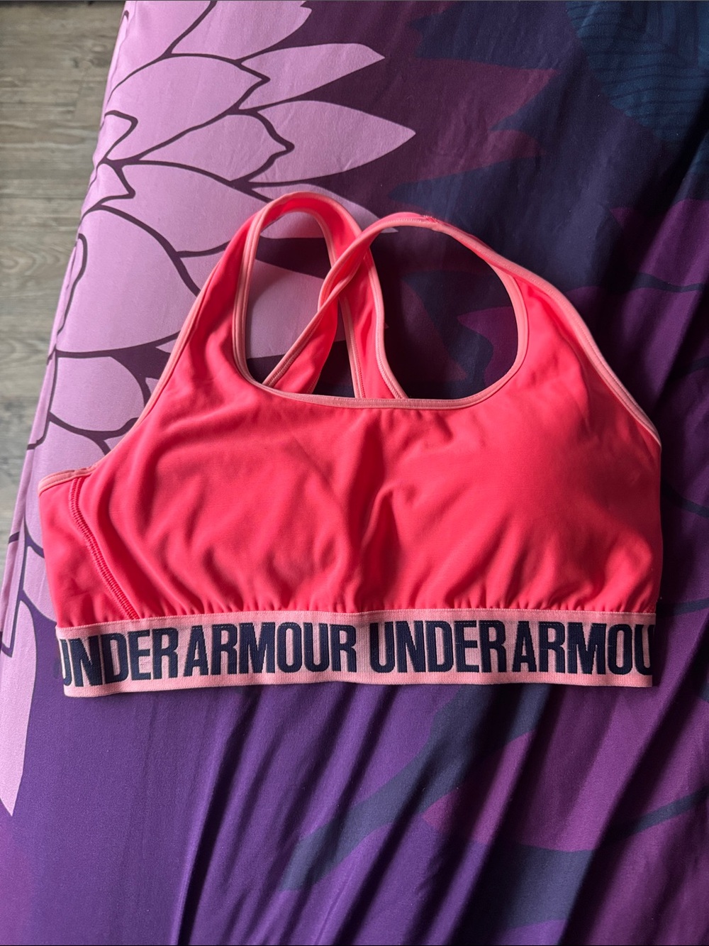 Under Armour Coral Pink Crossback Sports Bra with Logo Band